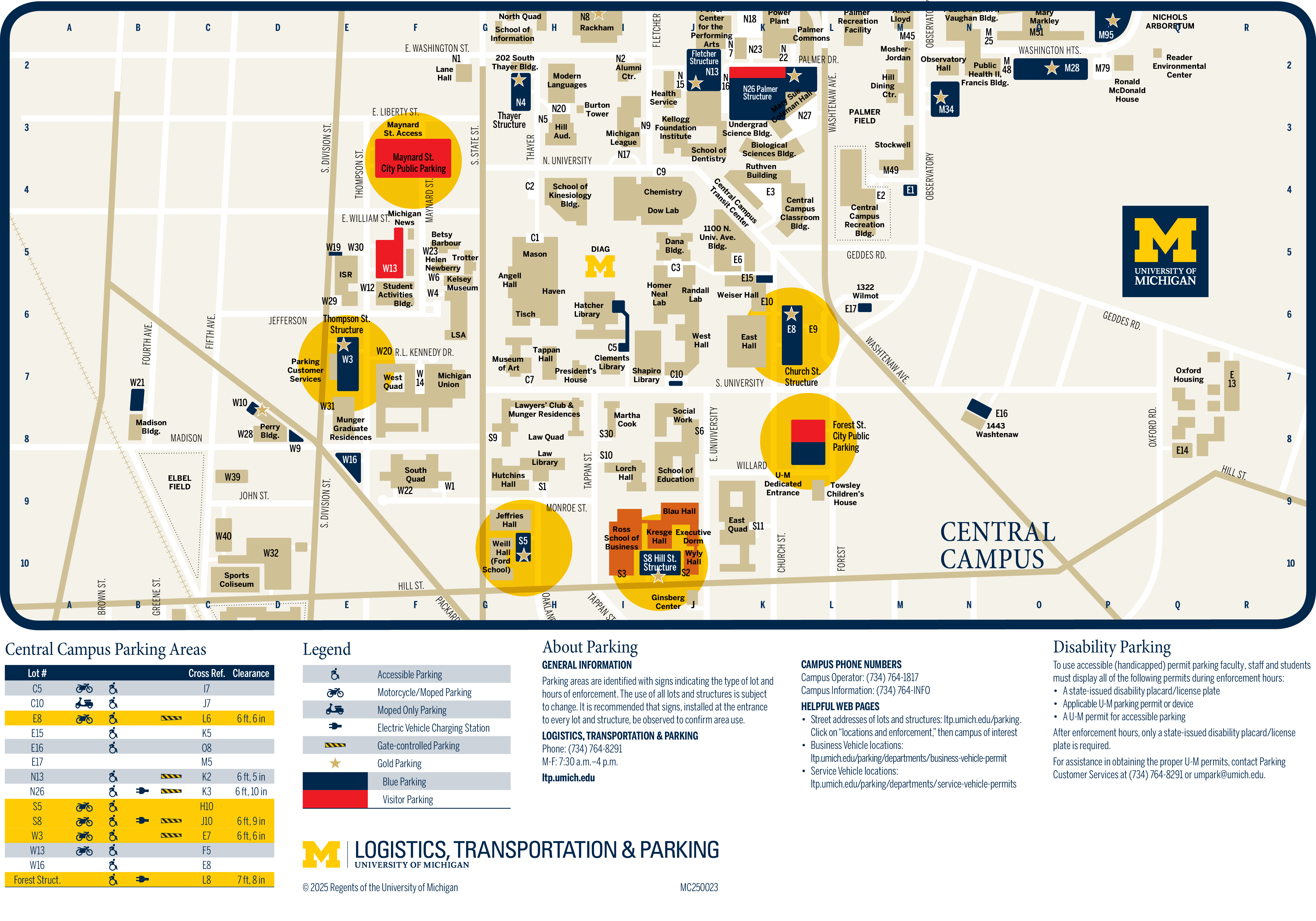 Map of central campus parking areas