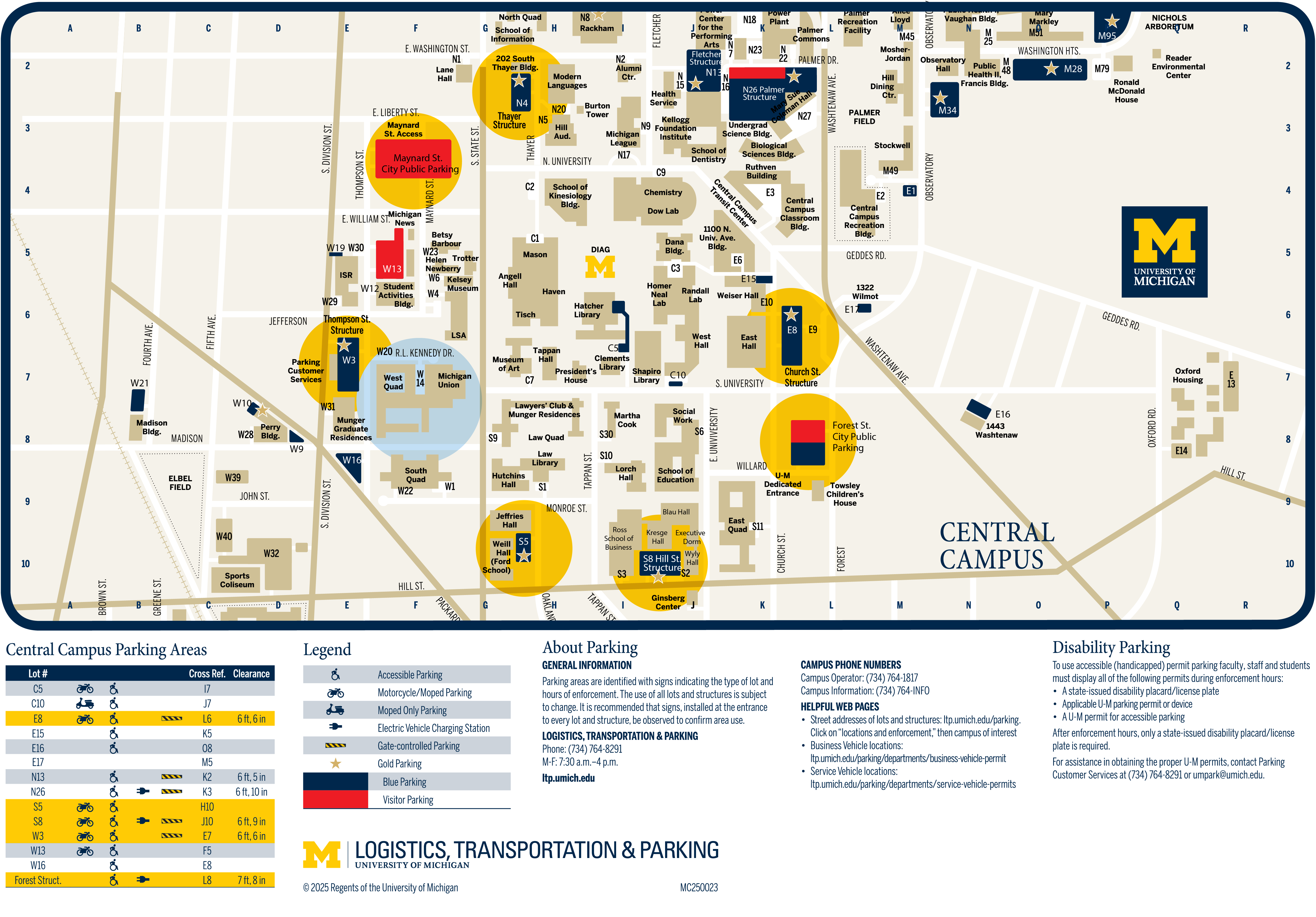 Map of central campus parking areas